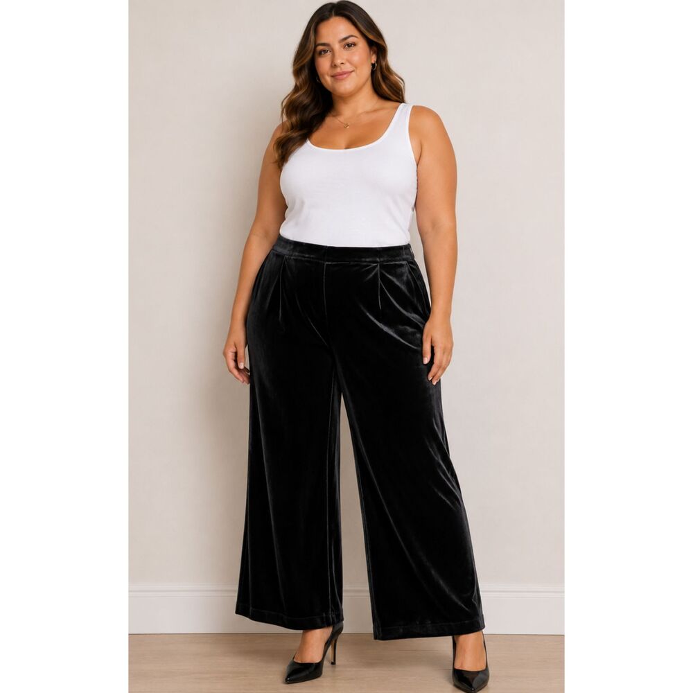 New Avenue Velour Wide Leg Side Zip Pant Modern Fit Velvet Women's Size 18/20